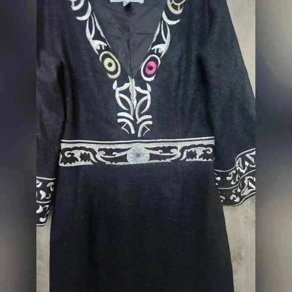Vintage Diane Von Furstenberg Wool Embroidered Knee Length Dress Size 6 Women's - Picture 6 of 15